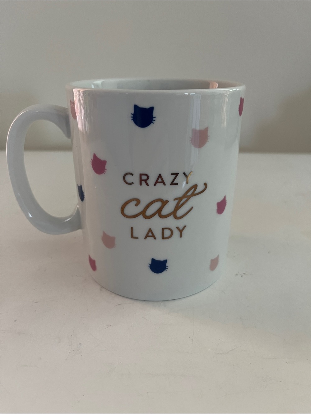 Crazy Cat Lady White Ceramic Mug with Pink & Blue Accents